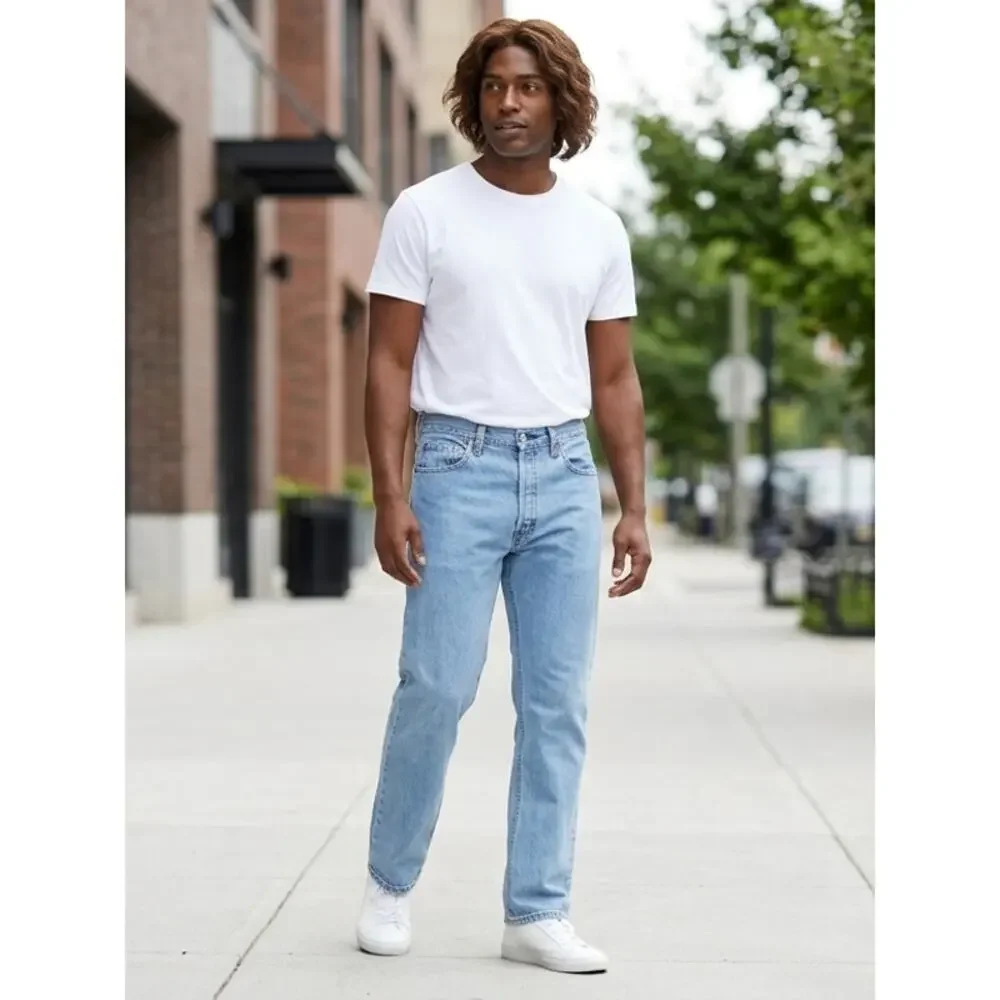 Levi's 505 Blue Light Wash Straight Leg Jeans Solid Men See Measurements
